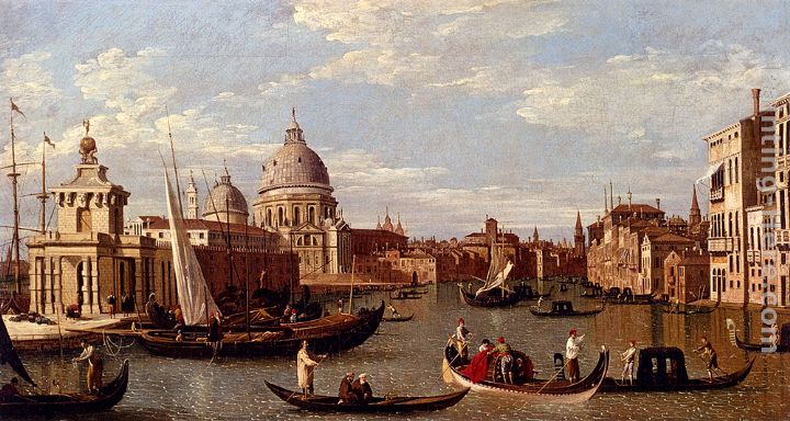 View Of The Grand Canal And Santa Maria Della Salute With Boats And Figures In The Foreground, Venice painting - Canaletto View Of The Grand Canal And Santa Maria Della Salute With Boats And Figures In The Foreground, Venice art painting